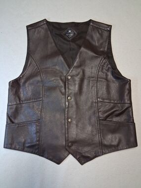 Men's Brown Genuine Leather Button-Front Vest - Classic V-Neck